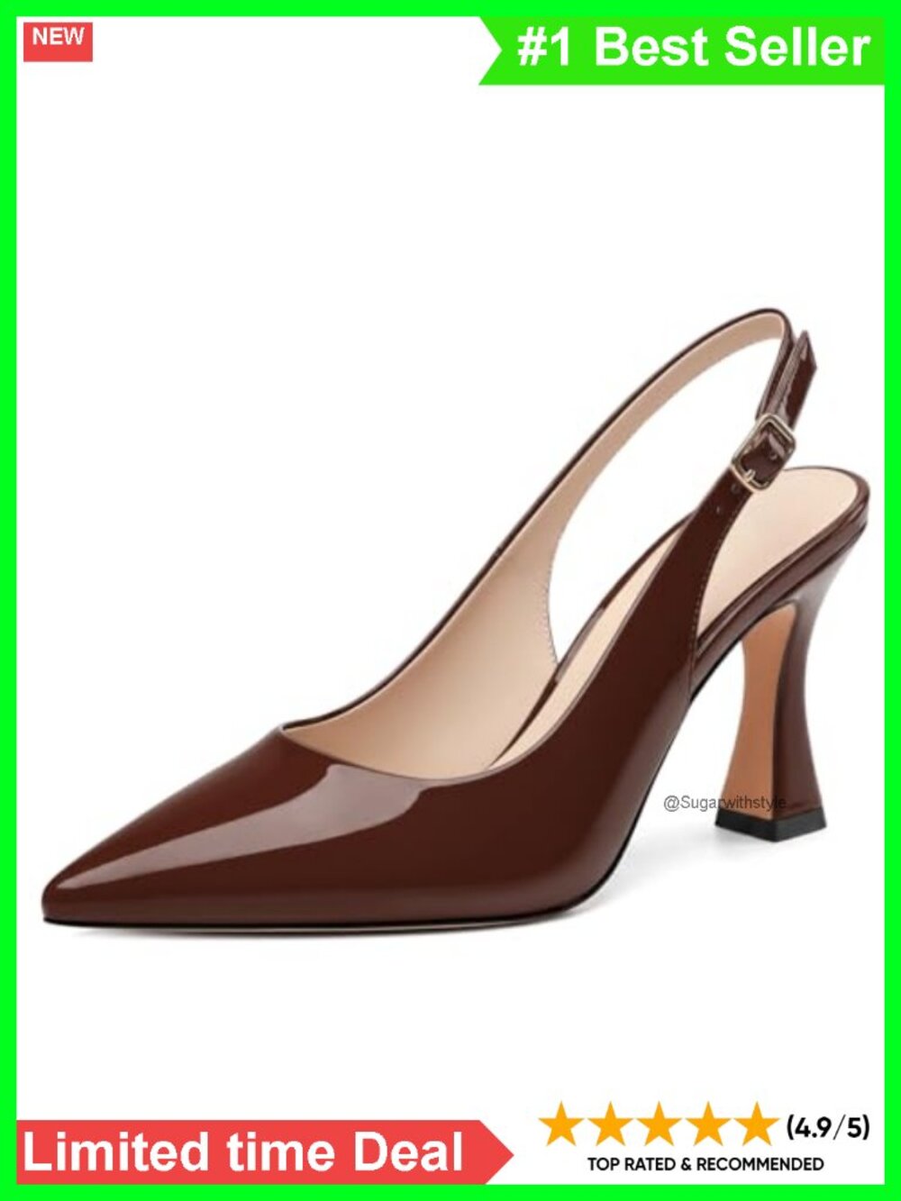 Pointy Toe Slingback Heels 3.5 Inch Stiletto Patent Leather